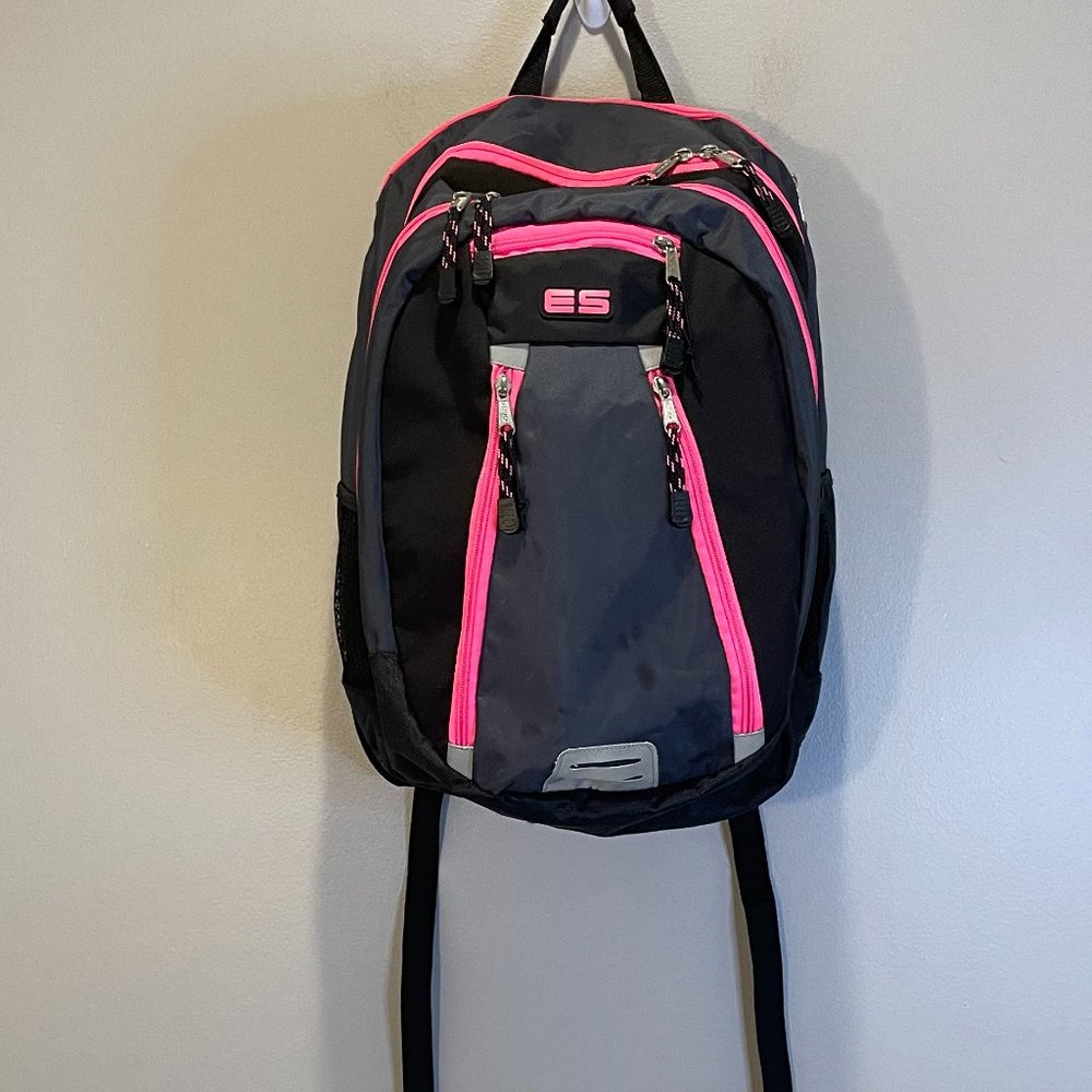 ES Backpack Black w/Pink Trim padded school bag in Great Condition See Photos